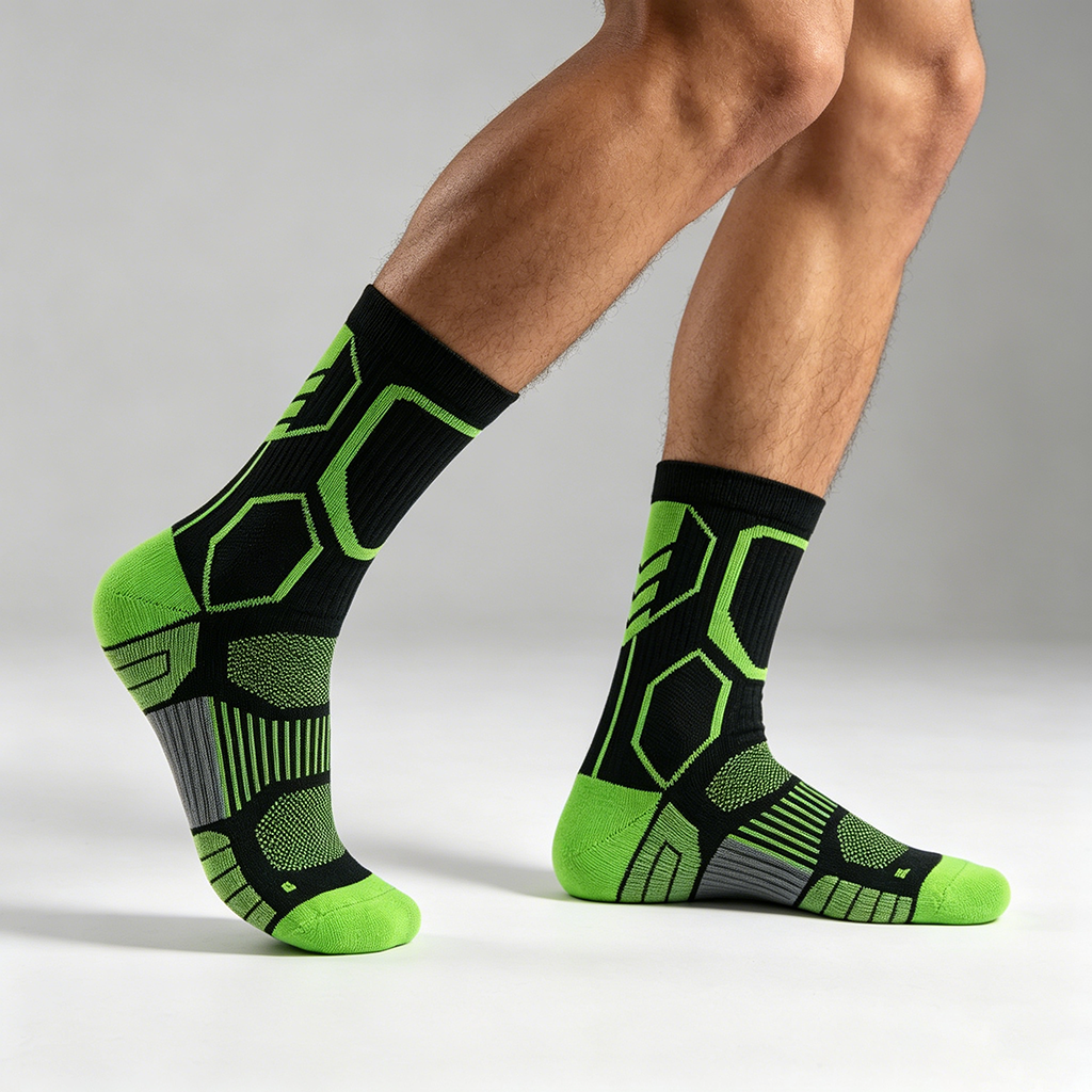 Sports Socks with strategic mesh ventilation and dynamic arch support
